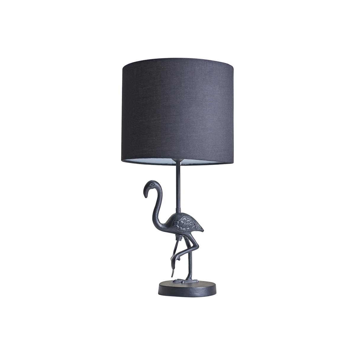 Modern Matt Black Flamingo Bird Design Table Lamp With Black Drum Shade - Black – image 1
