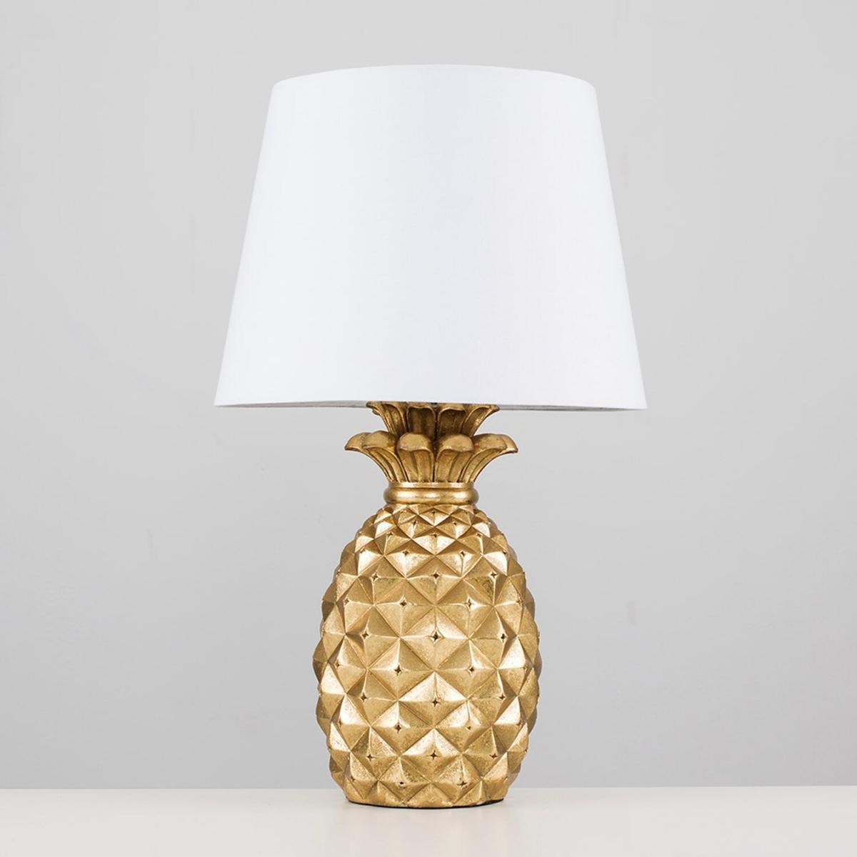 Contemporary Pineapple Design Gold Effect Table Lamp With White Shade - Gold – image 2