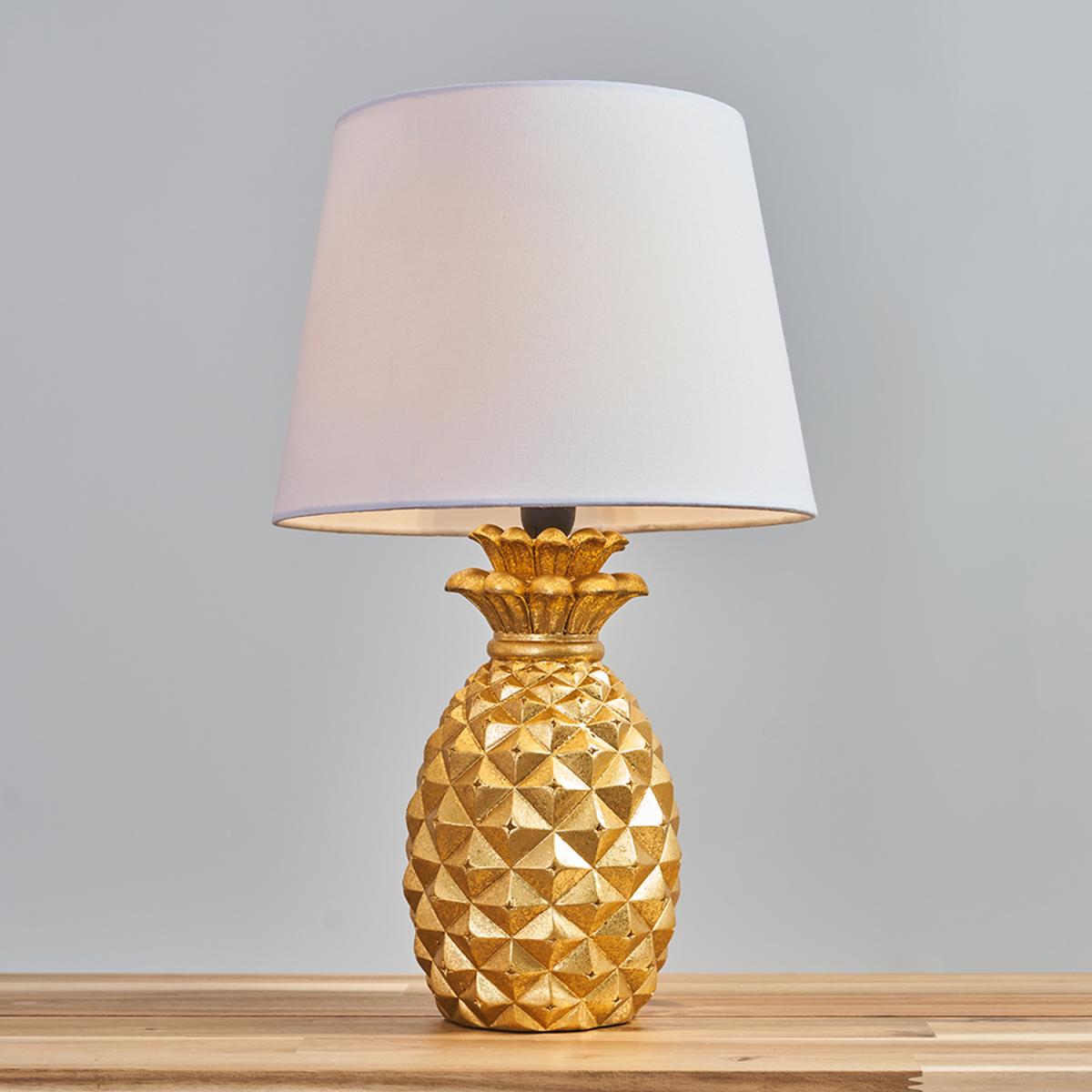 Contemporary Pineapple Design Gold Effect Table Lamp With White Shade - Gold – image 3