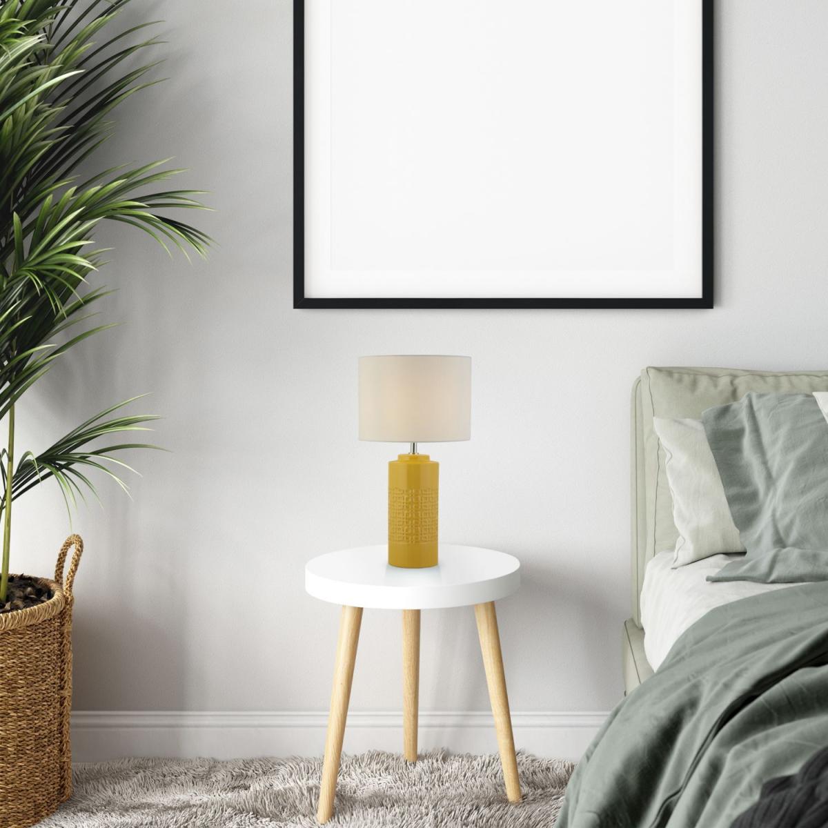 Ochre Ceramic Linen Shade Table Lamp - Yellow – image 2