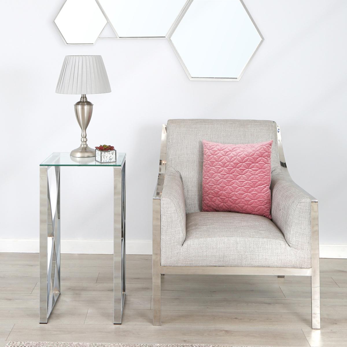 Satin Silver Metal Base Table Lamp - Silver and Grey – image 2