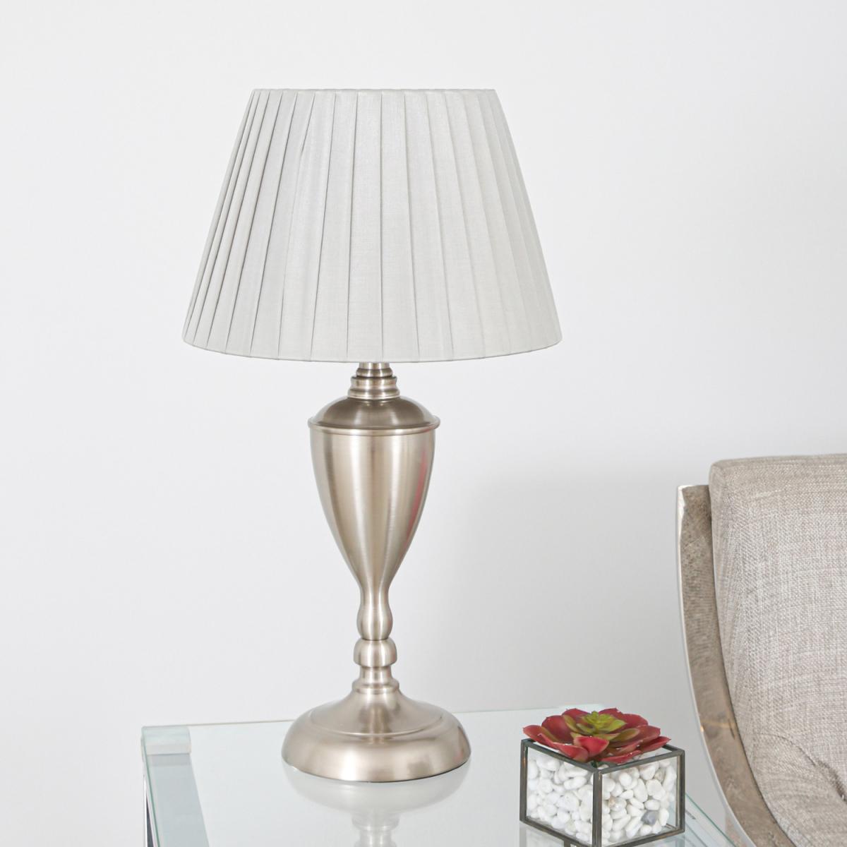 Satin Silver Metal Base Table Lamp - Silver and Grey – image 1