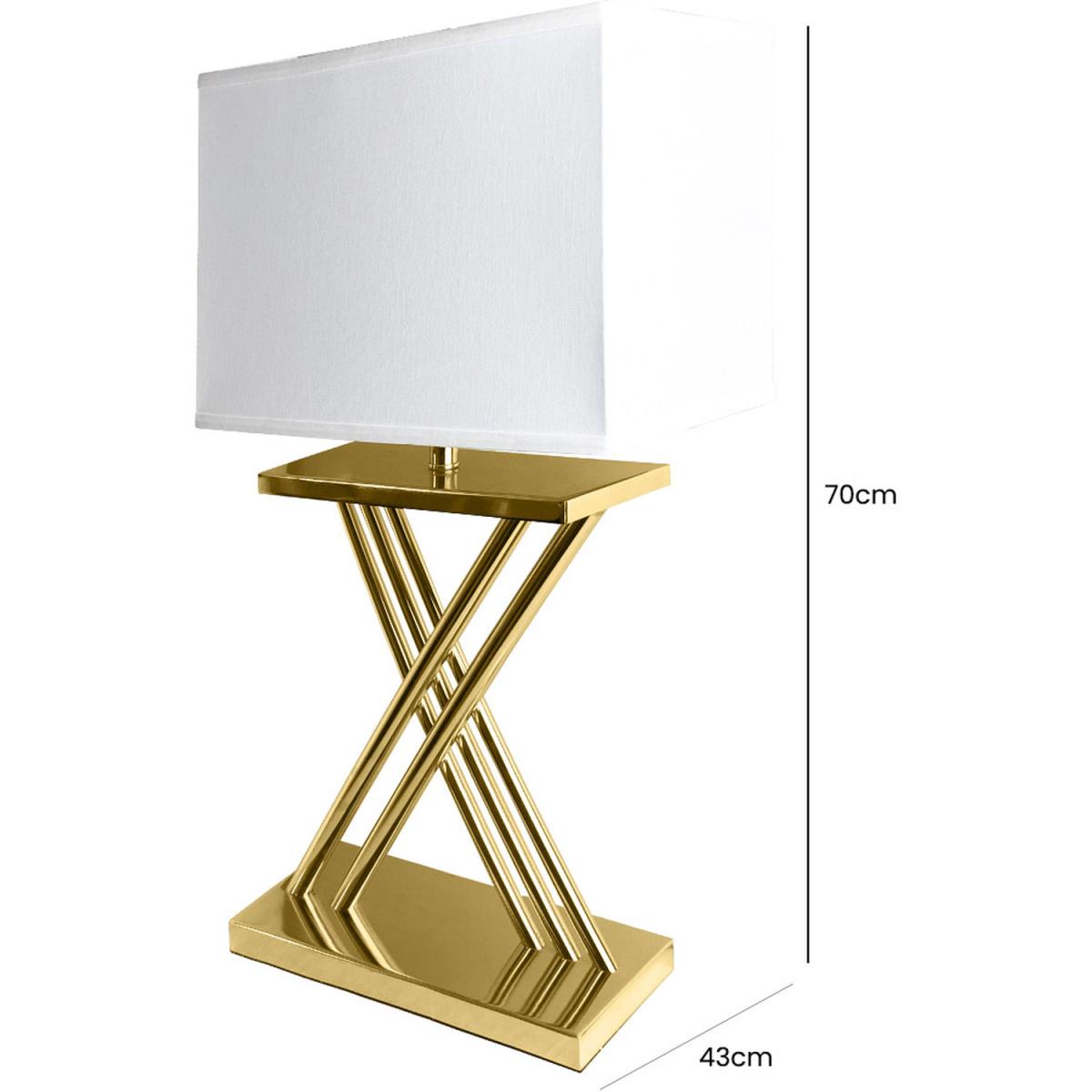 Gold Plated X-Design Table Lamp with White Linen Shade - White – image 3
