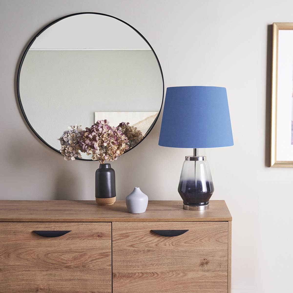 Contemporary Chrome And Blue Ombre Lustre Glass Table Lamp With Navy Blue Shade - Blue – image 2