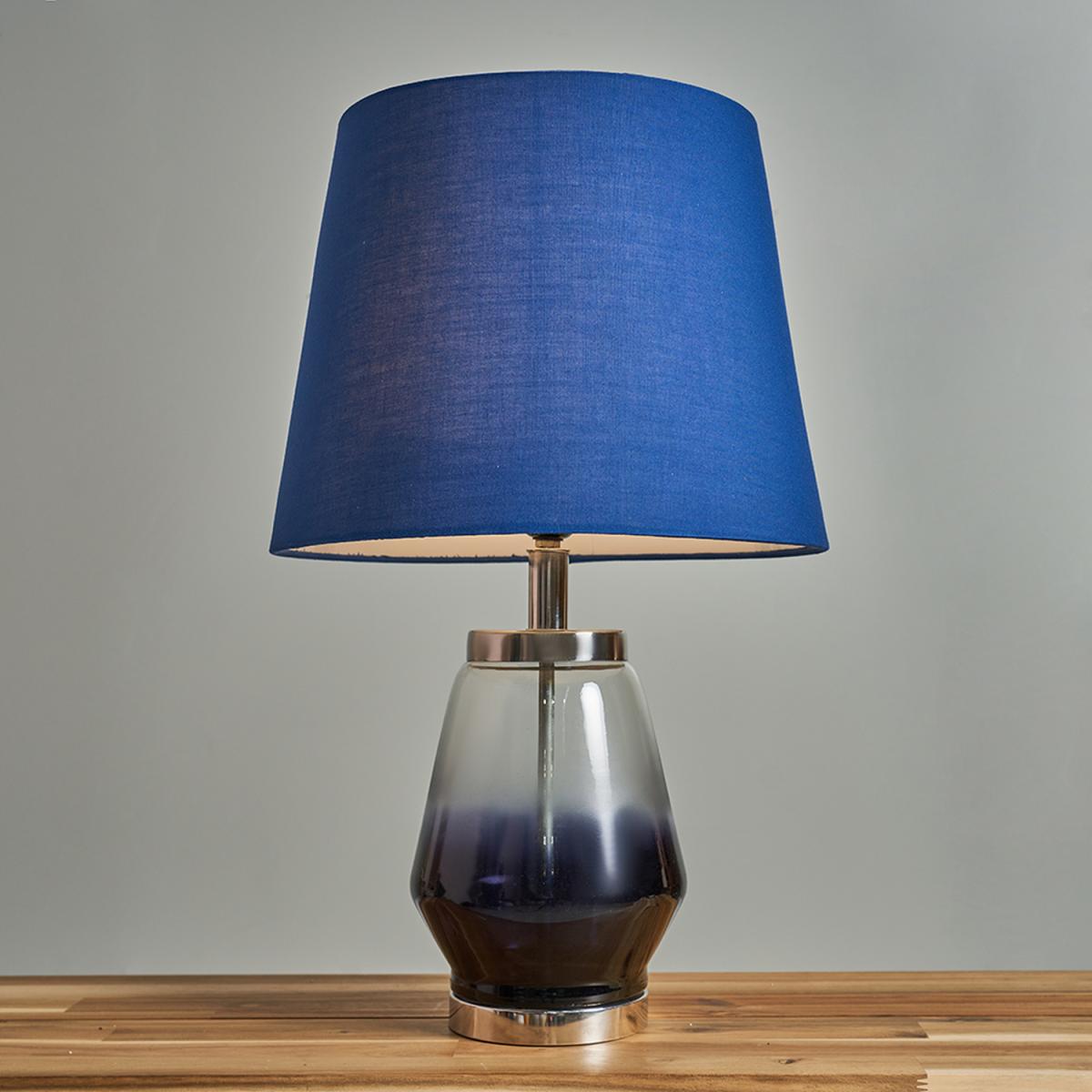 Contemporary Chrome And Blue Ombre Lustre Glass Table Lamp With Navy Blue Shade - Blue – image 4