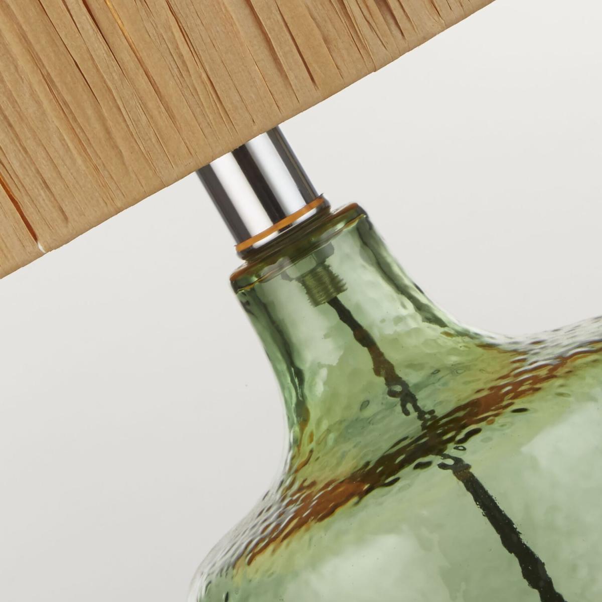 Green Glass Table Lamp with Raffia Shade  - Green – image 2