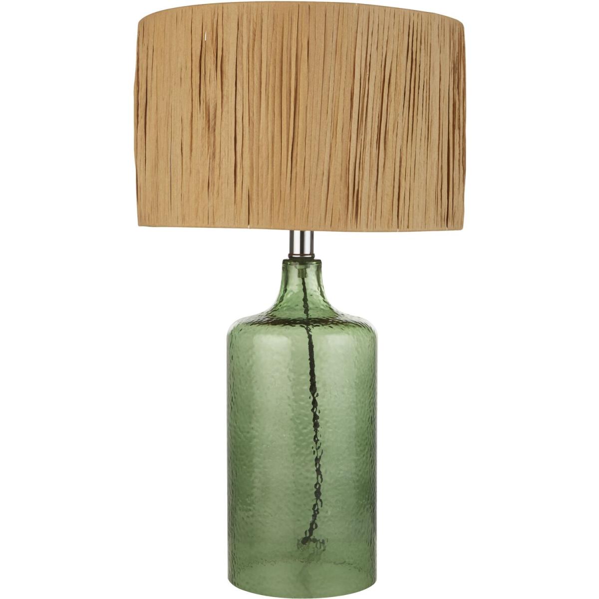 Green Glass Table Lamp with Raffia Shade  - Green – image 3