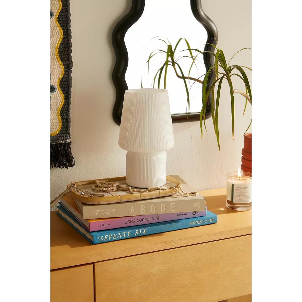 Ribbed White Little Glass Table Lamp - White ALL at Urban Outfitters – image 3