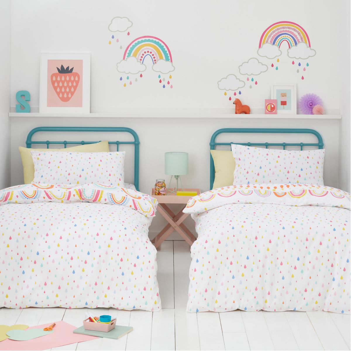 Elements Rainbow Geometric 100% Cotton Duvet Cover and Pillowcase Twin Pack Set Pink, Blue and Yellow – image 2