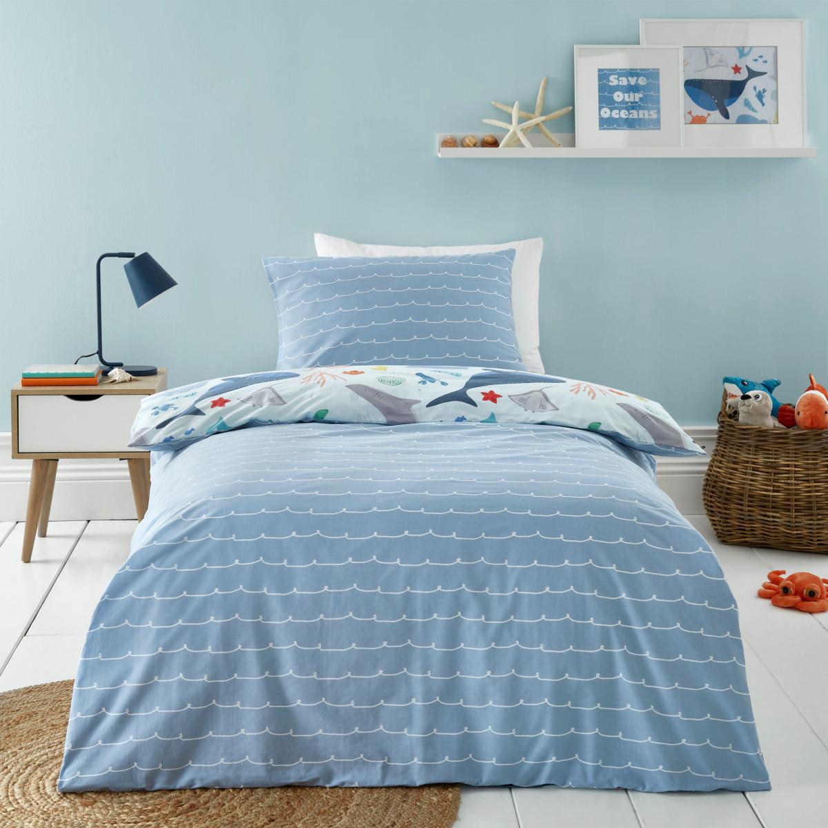 Protect our Seas Blue 100% Organic Cotton Duvet Cover and Pillowcase Set Light Blue – image 2