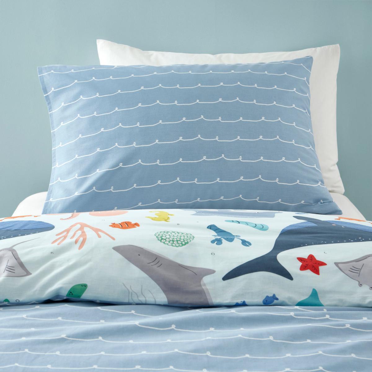 Protect our Seas Blue 100% Organic Cotton Duvet Cover and Pillowcase Set Light Blue – image 4