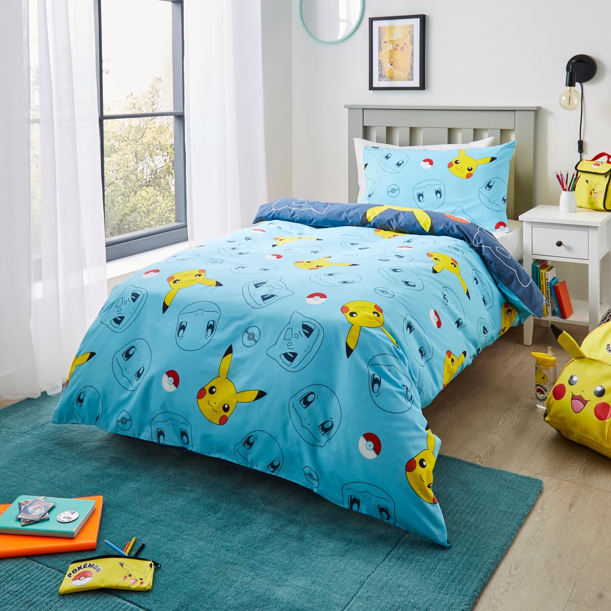 Pokémon Navy Single Duvet Cover and Pillowcase Set Navy Blue/Yellow/Red – image 3