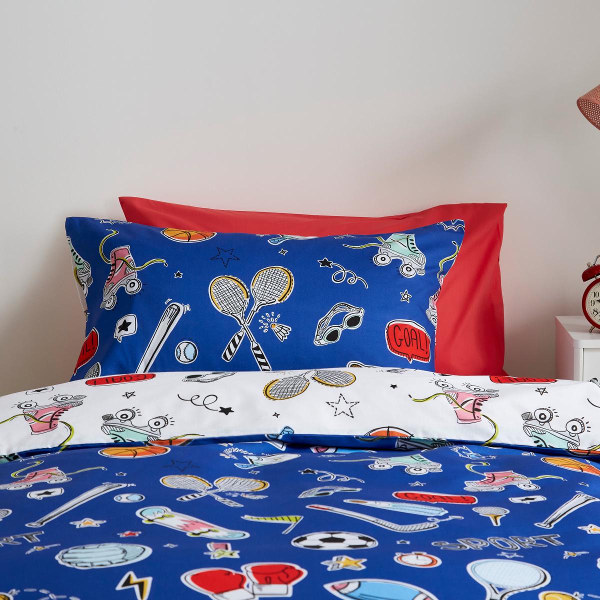 Sports Day Single Duvet Cover and Pillowcase Set Blue – image 3