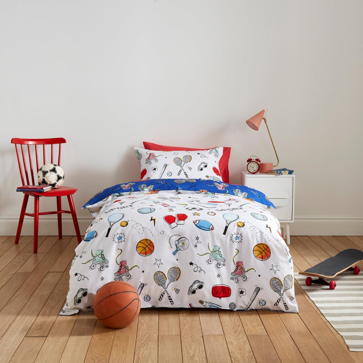 Sports Day Single Duvet Cover and Pillowcase Set Blue – image 1