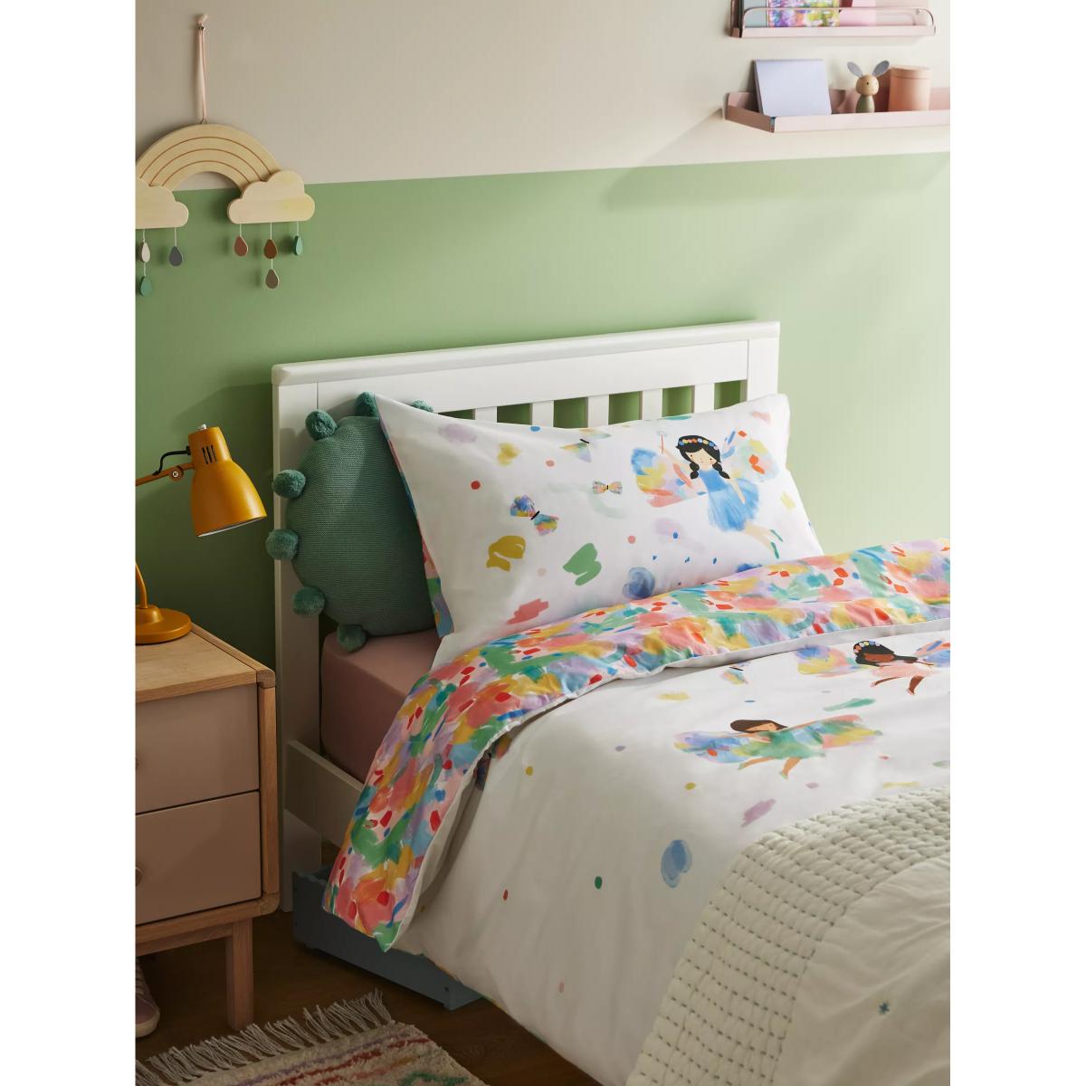 little home at John Lewis Confetti Fairy Print Cotton Single Duvet Cover and Pillowcase Set, Multi – image 2