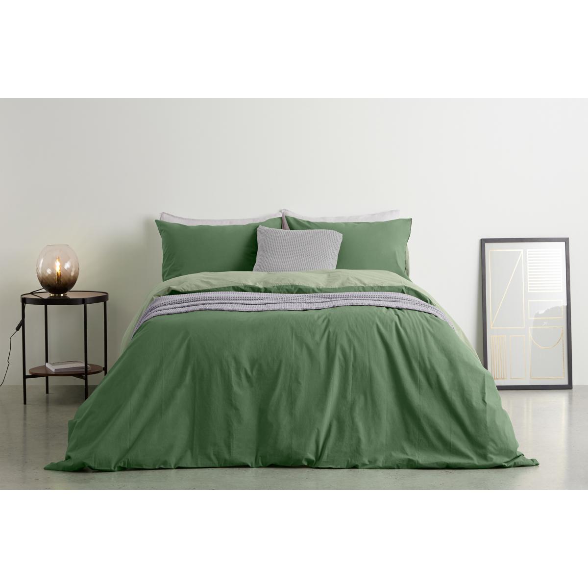 Solar 100% Cotton Reversible Duvet Cover + 1 Pillowcase, Single, Moss Green & Soft Green – image 3