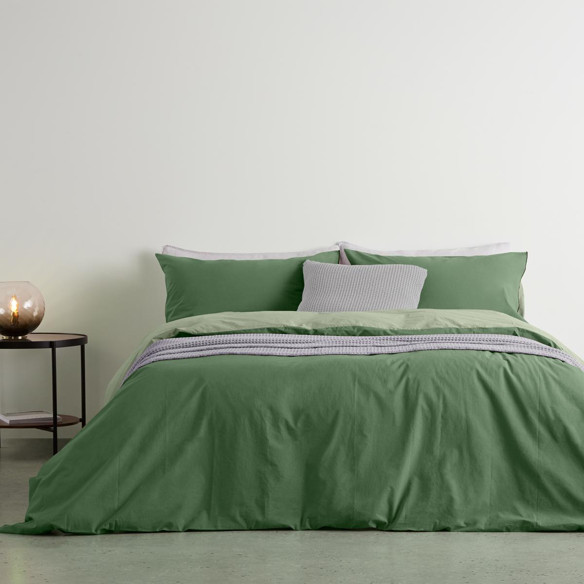 Solar 100% Cotton Reversible Duvet Cover + 1 Pillowcase, Single, Moss Green & Soft Green – image 7