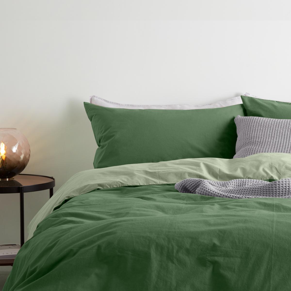 Solar 100% Cotton Reversible Duvet Cover + 1 Pillowcase, Single, Moss Green & Soft Green – image 8