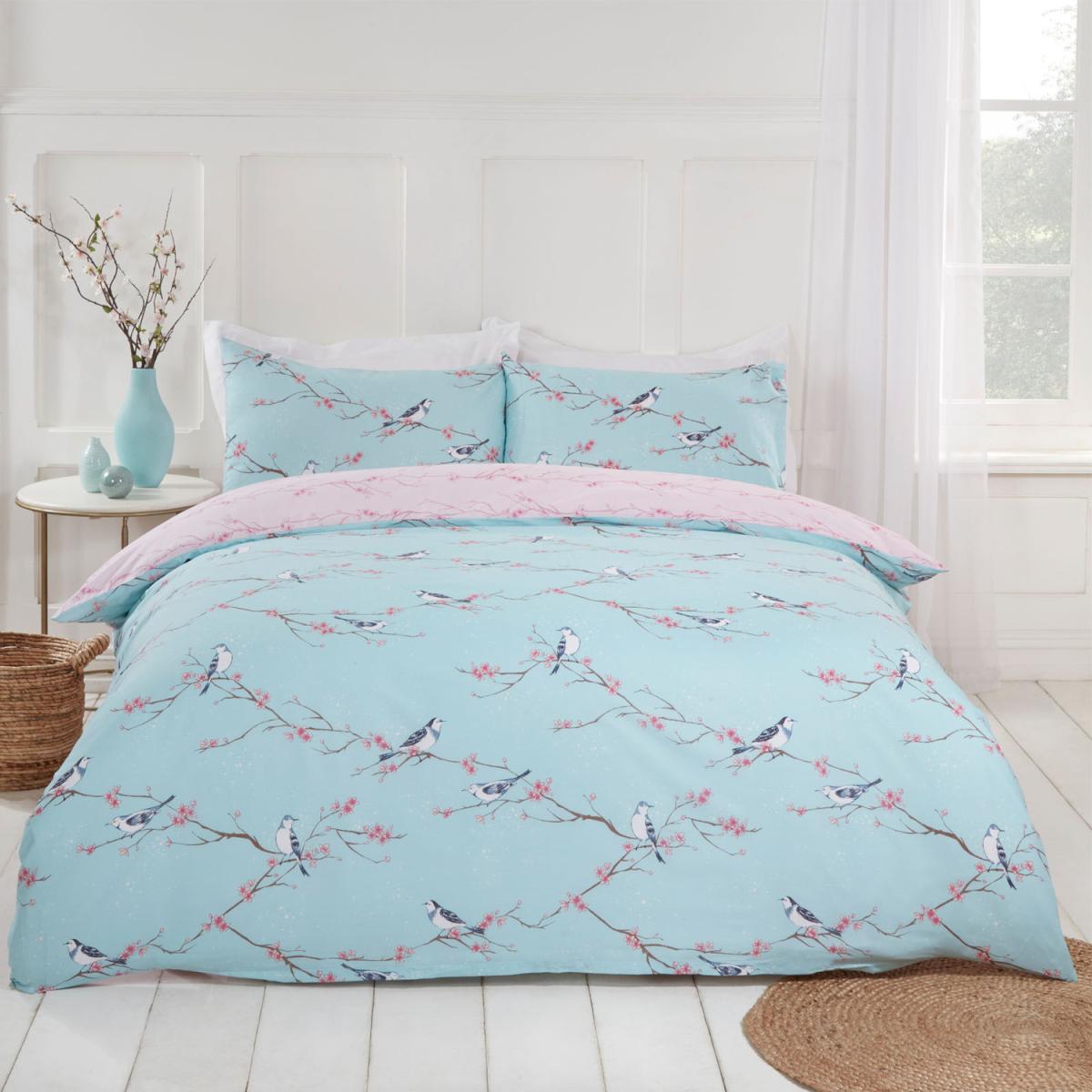 Dreamscene Blossom Bird Duvet Cover with Pillowcases - Blue / Single – image 8