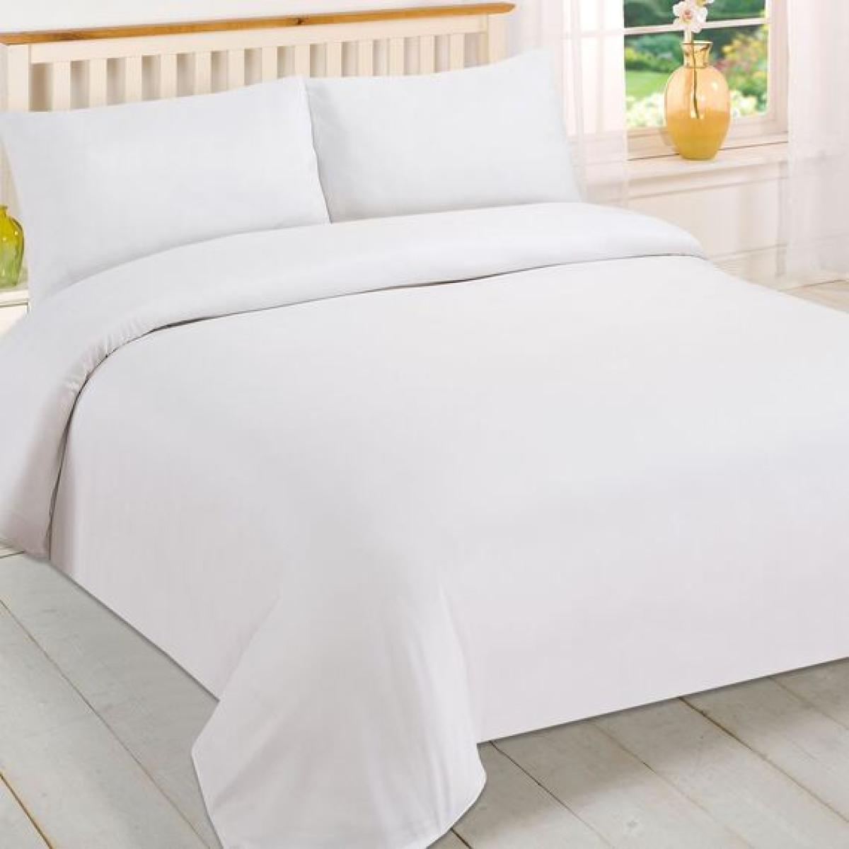 Brentfords Plain Duvet Cover With Pillowcase Bedding Set - White / Single / 37cm