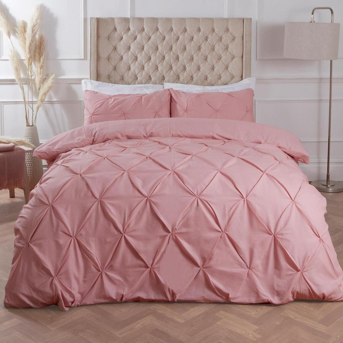 Highams Diamond Pintuck Duvet Cover with Pillowcase - Forest Green / Single – image 2