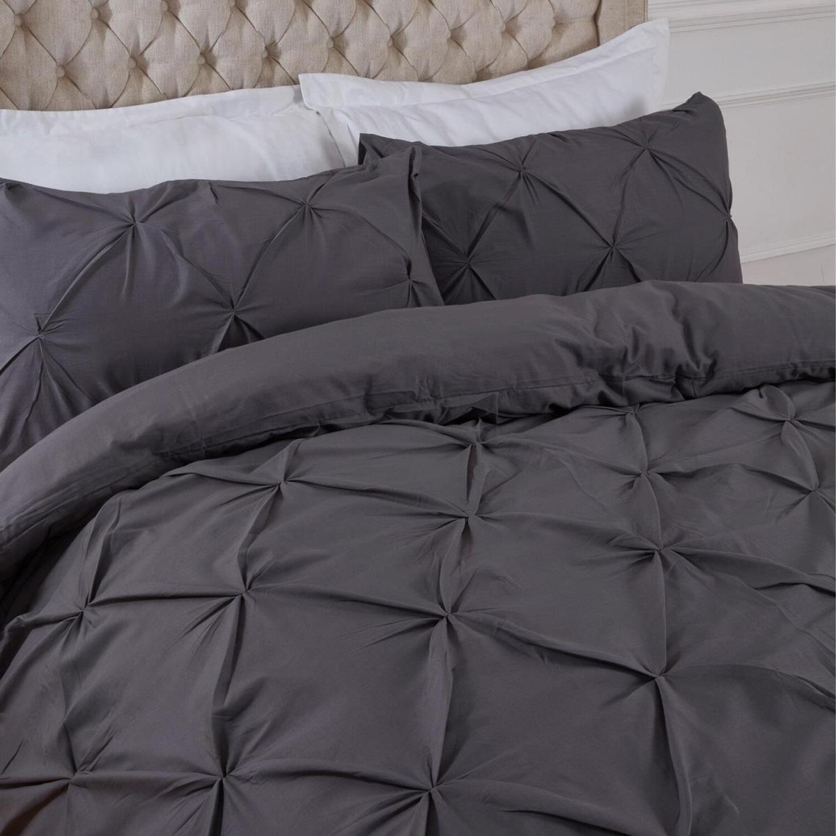 Highams Diamond Pintuck Duvet Cover with Pillowcase - Forest Green / Single – image 5