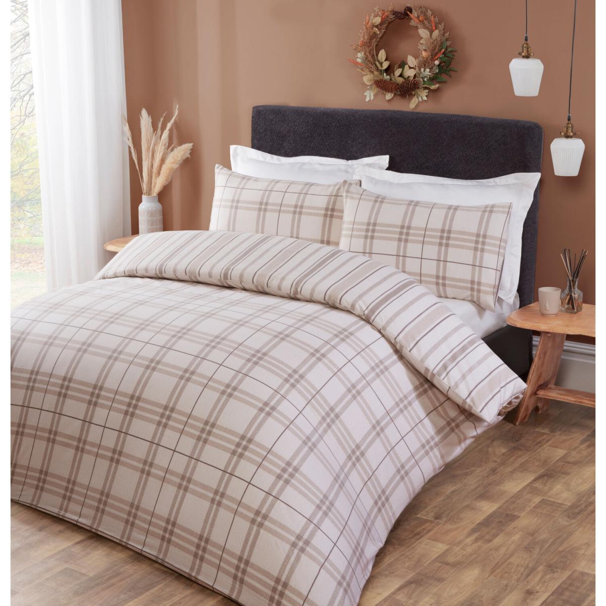 Autumn Check Duvet Cover and Pillowcase Set - Brown / Single – image 2