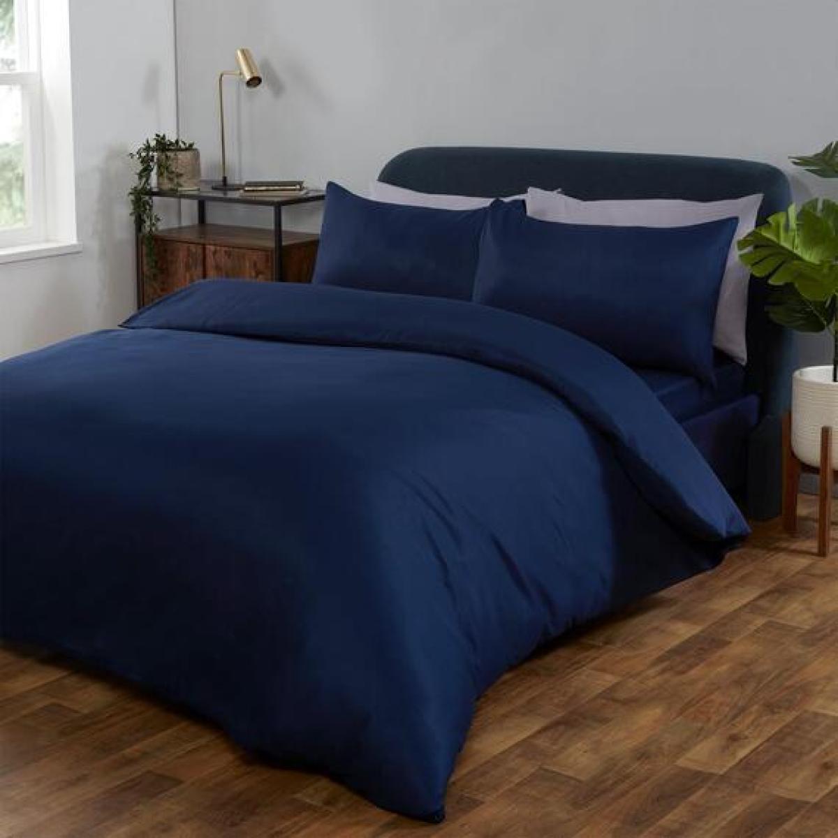 Brentfords Plain Duvet Cover With Pillowcase Bedding Set - Blue / Single / 37cm