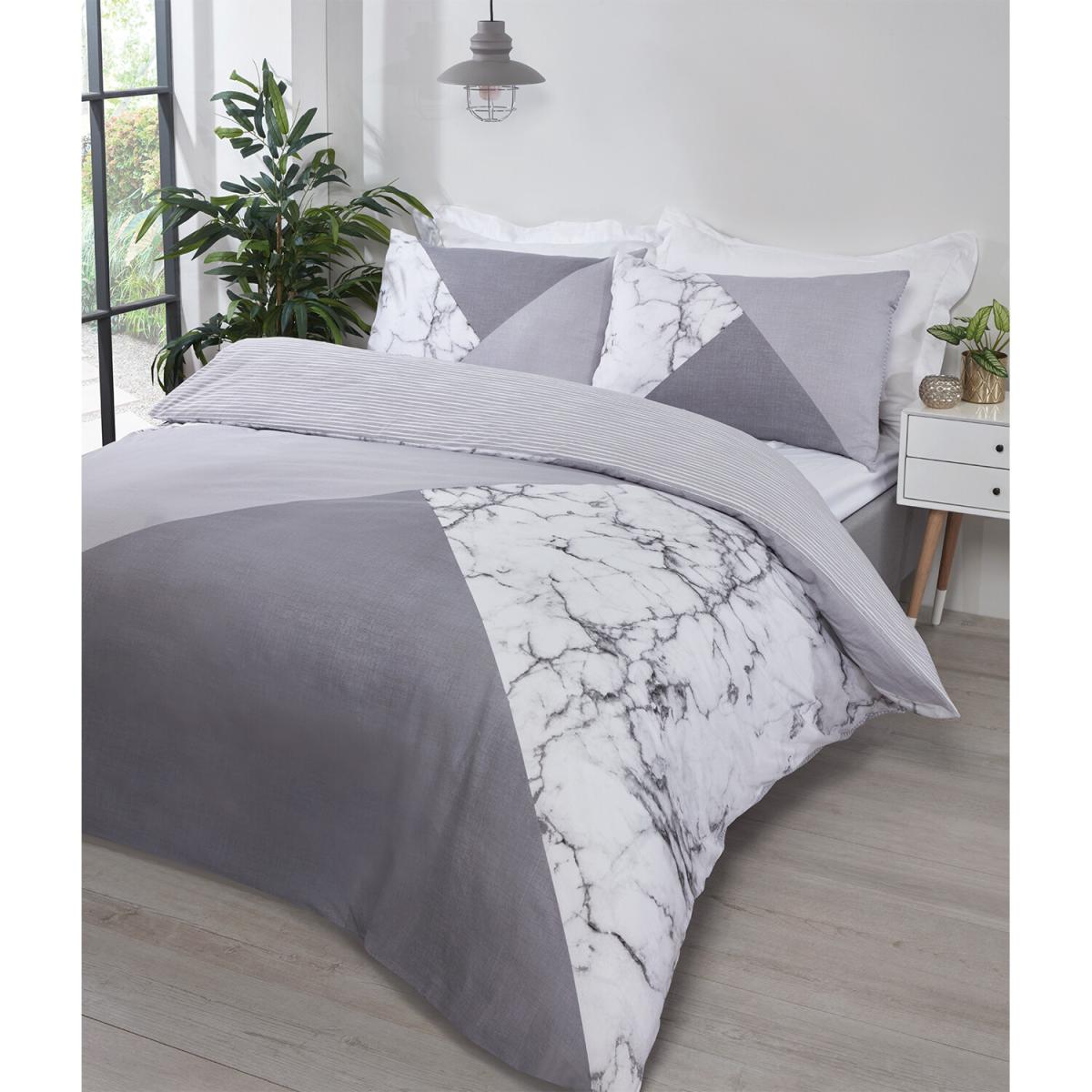 Marble Geo Duvet Cover and Pillowcase Set - Grey / Single – image 2