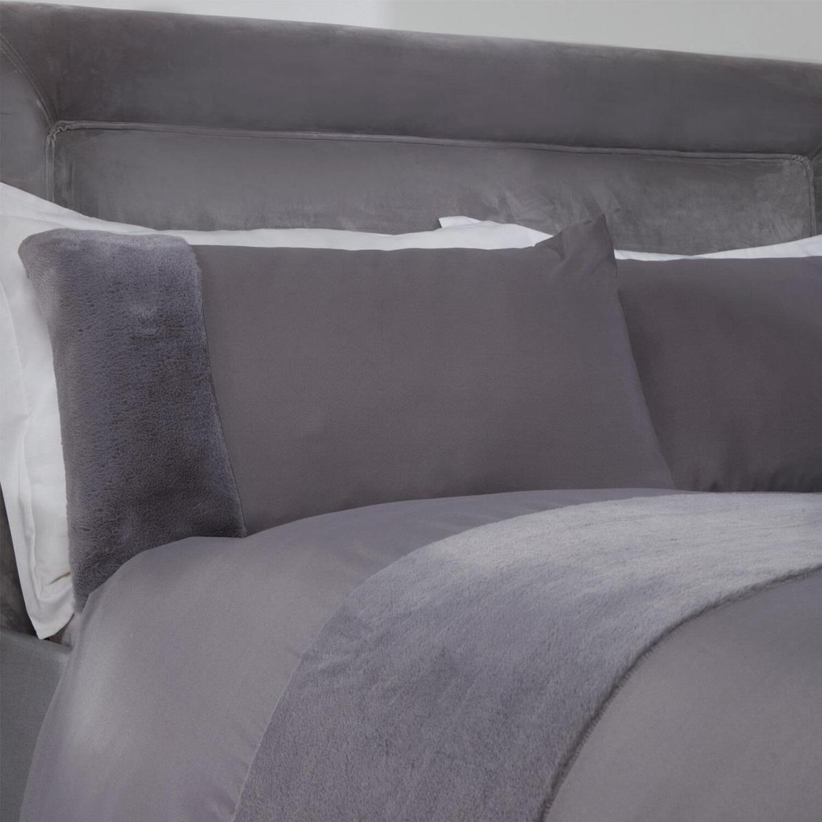 Sienna Faux Fur Panel Band Duvet Cover Bedding Set - Silver / Single – image 3