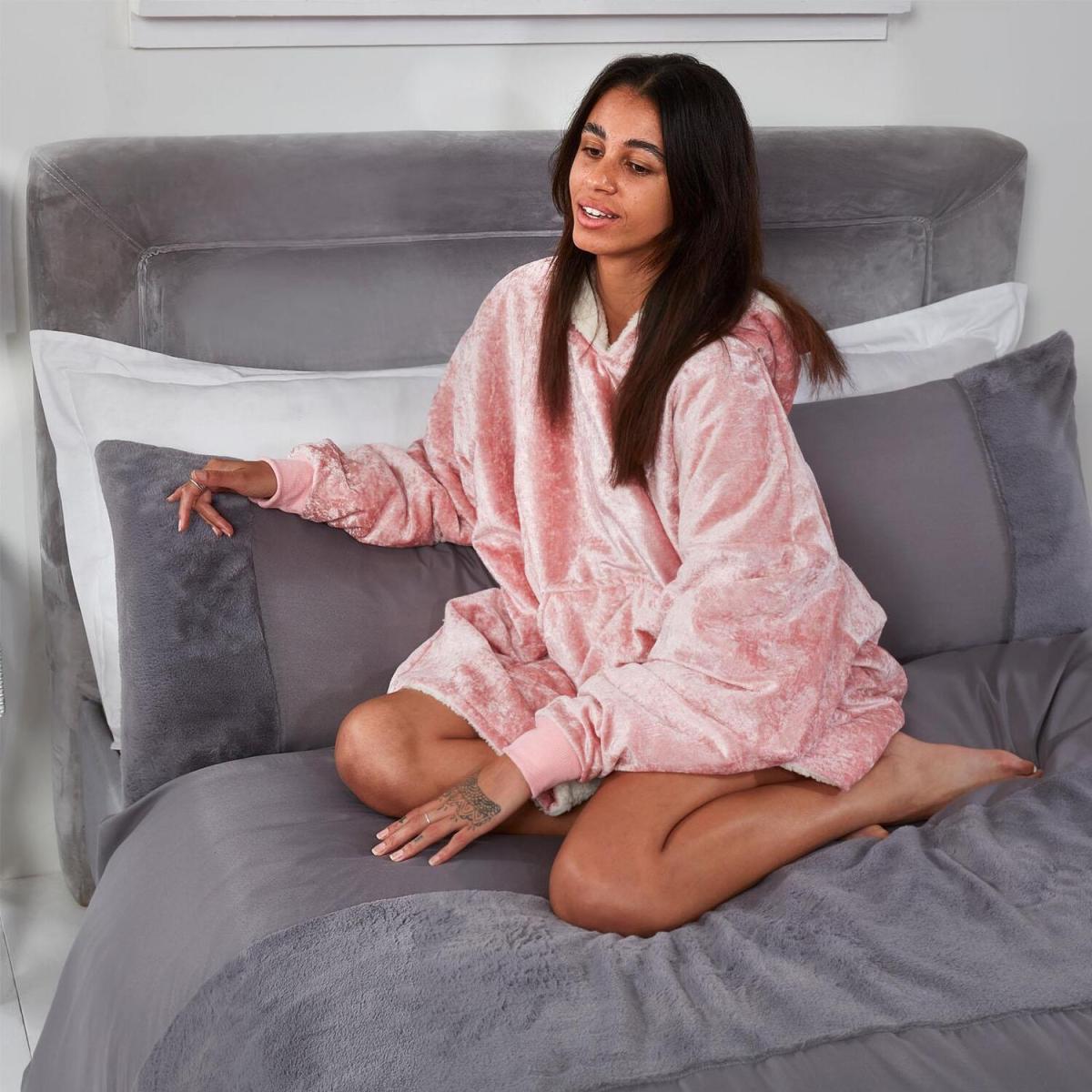 Sienna Faux Fur Panel Band Duvet Cover Bedding Set - Silver / Single – image 4