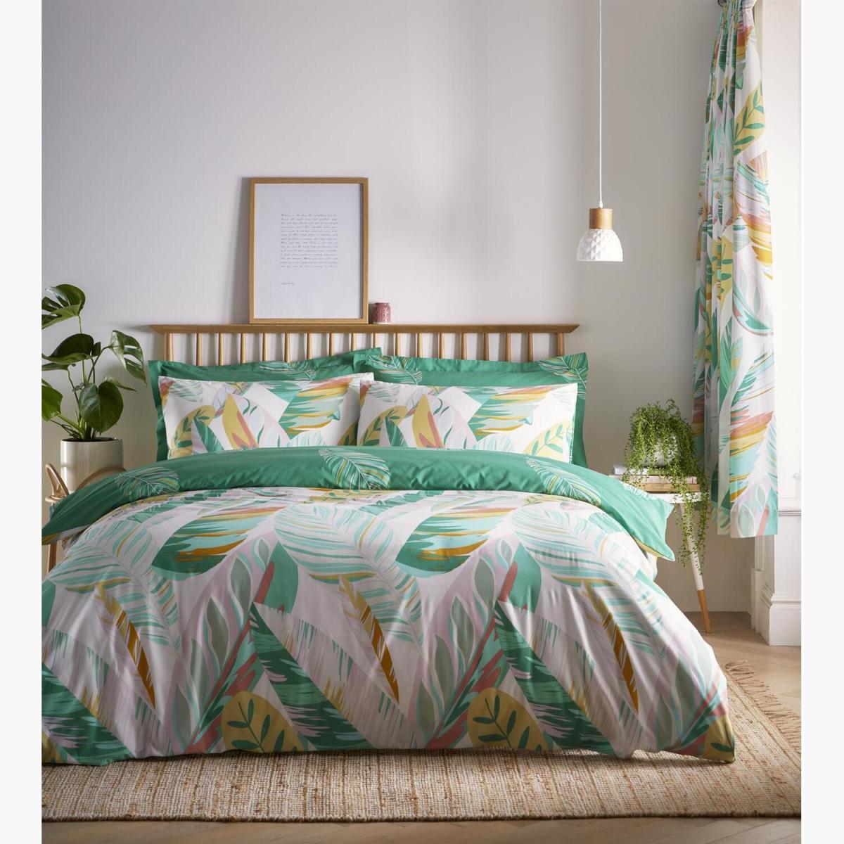 144 Thread Count Bedding Palma Leaves Duvet Cover Set - Green / Single