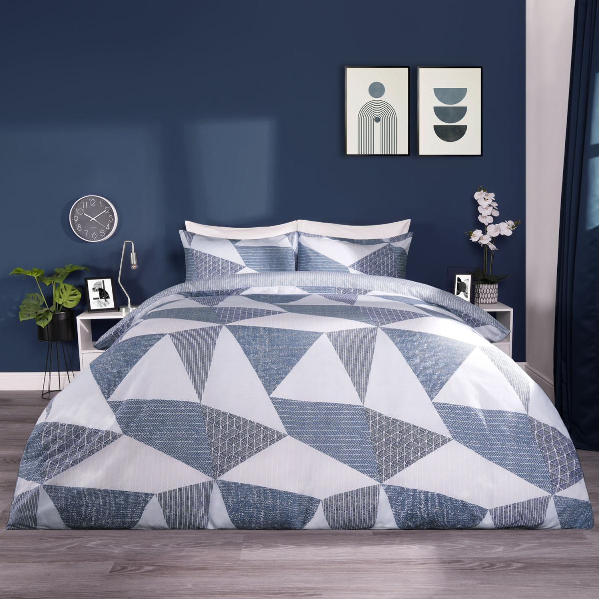 Textured Geometric Duvet Cover with Pillowcase - Navy / Single – image 2