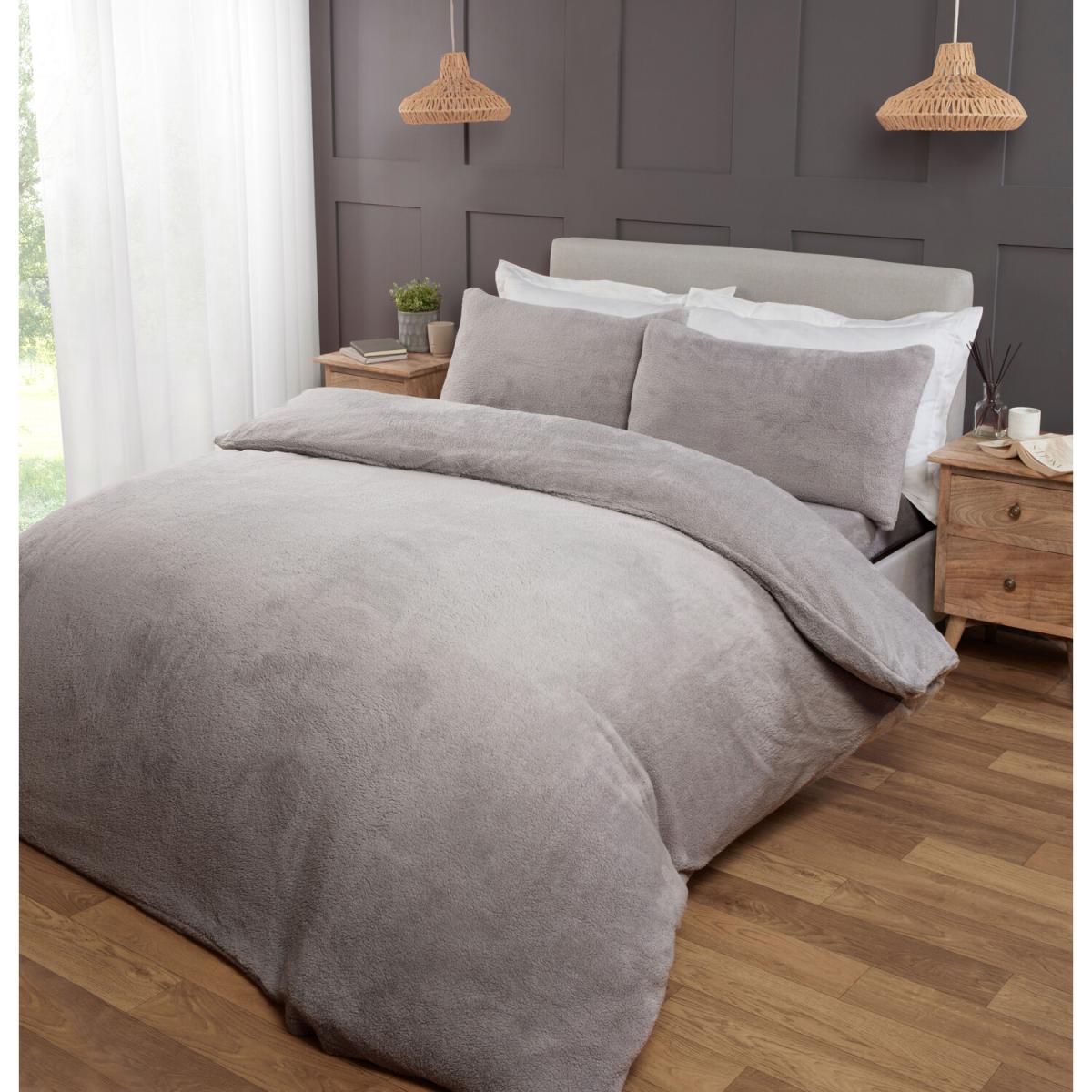 Teddy Fleece Duvet Cover and Pillowcase Set - Silver / Single – image 2