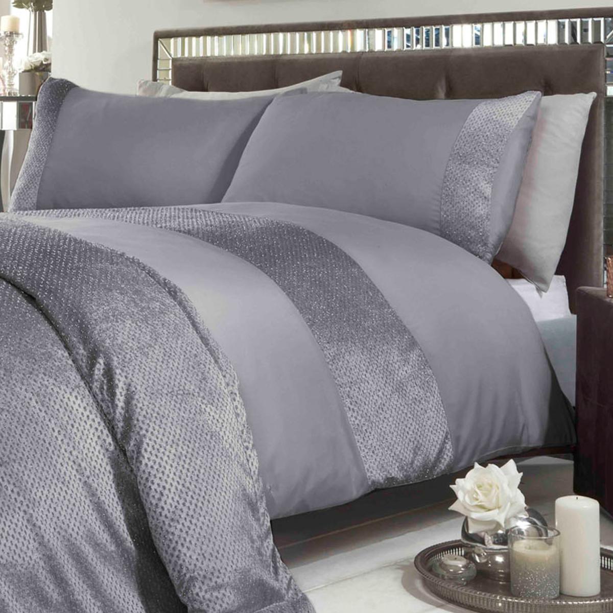 Sienna Glitter Velvet Duvet Cover Set with Pillowcases - Pink / Single – image 5