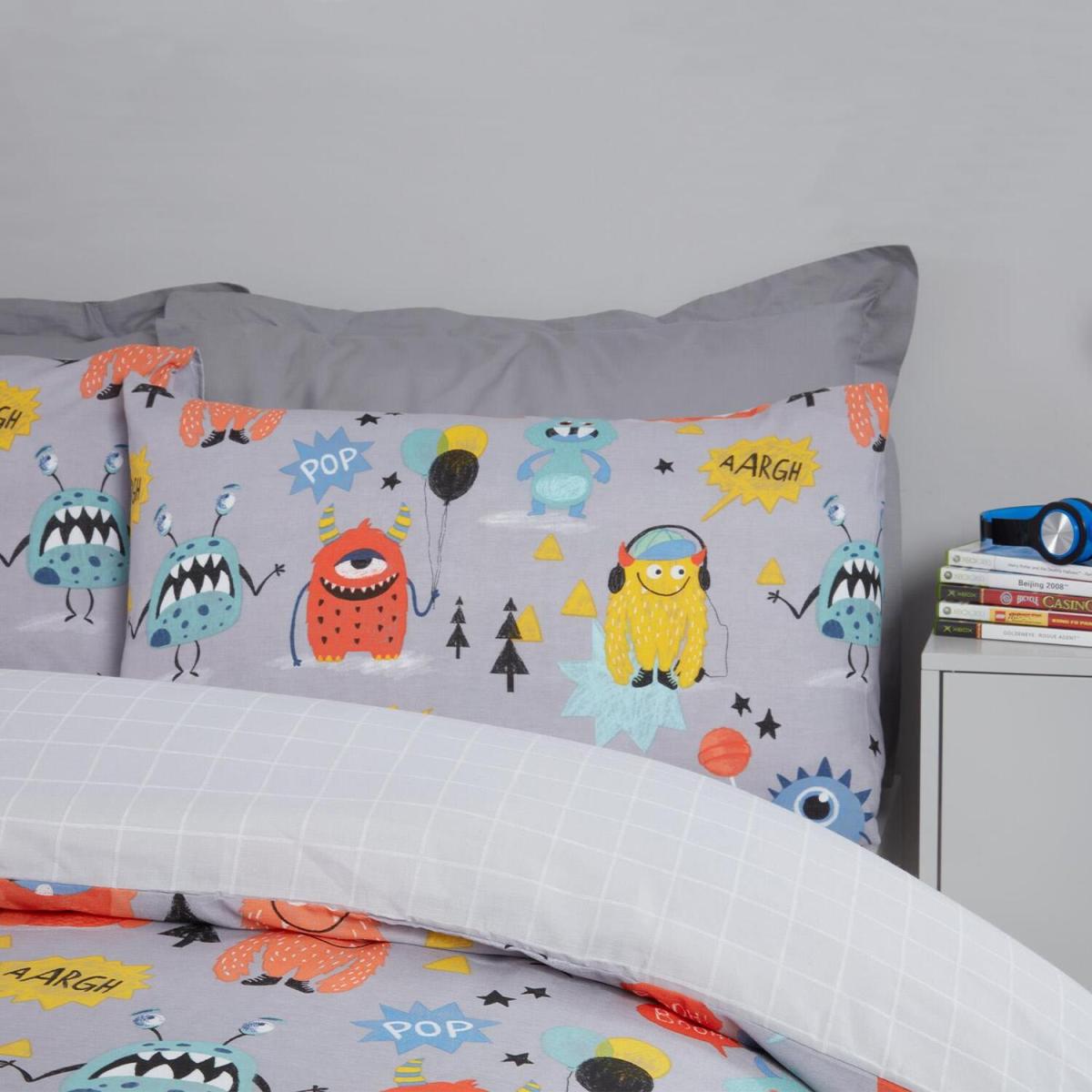 Dreamscene Monster Print Kids Duvet Cover Bedding Set - Grey / Single – image 2