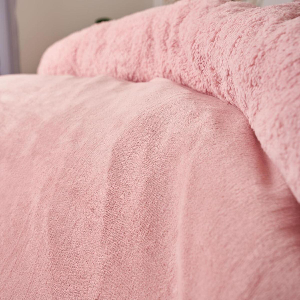Brentfords Sherpa Fleece Reverse Duvet Cover Bedding Set - Pink / Single – image 3