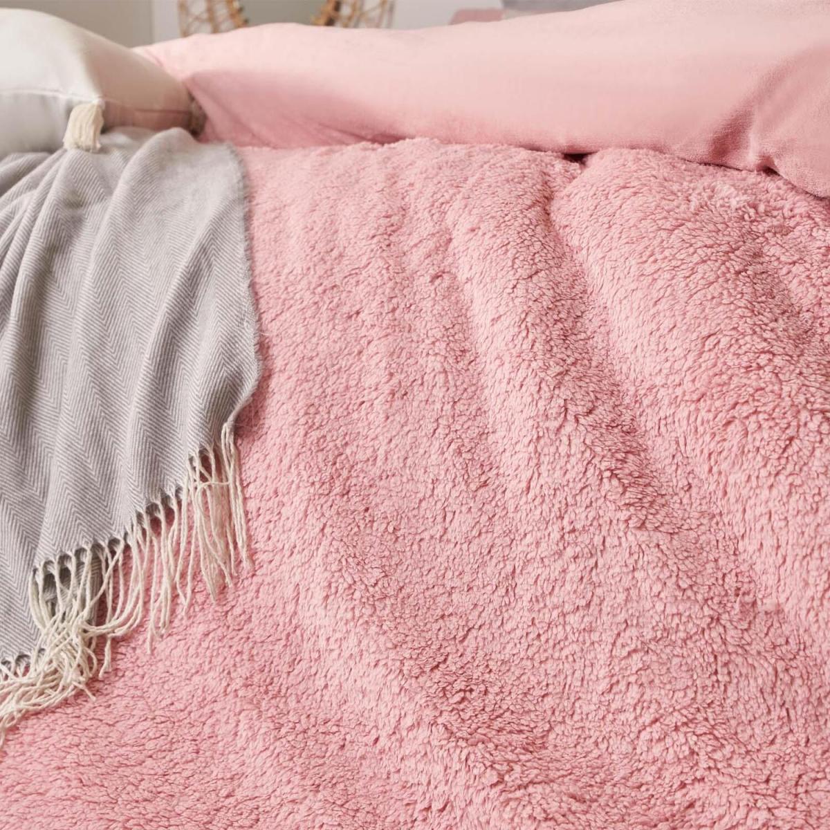 Brentfords Sherpa Fleece Reverse Duvet Cover Bedding Set - Pink / Single – image 5