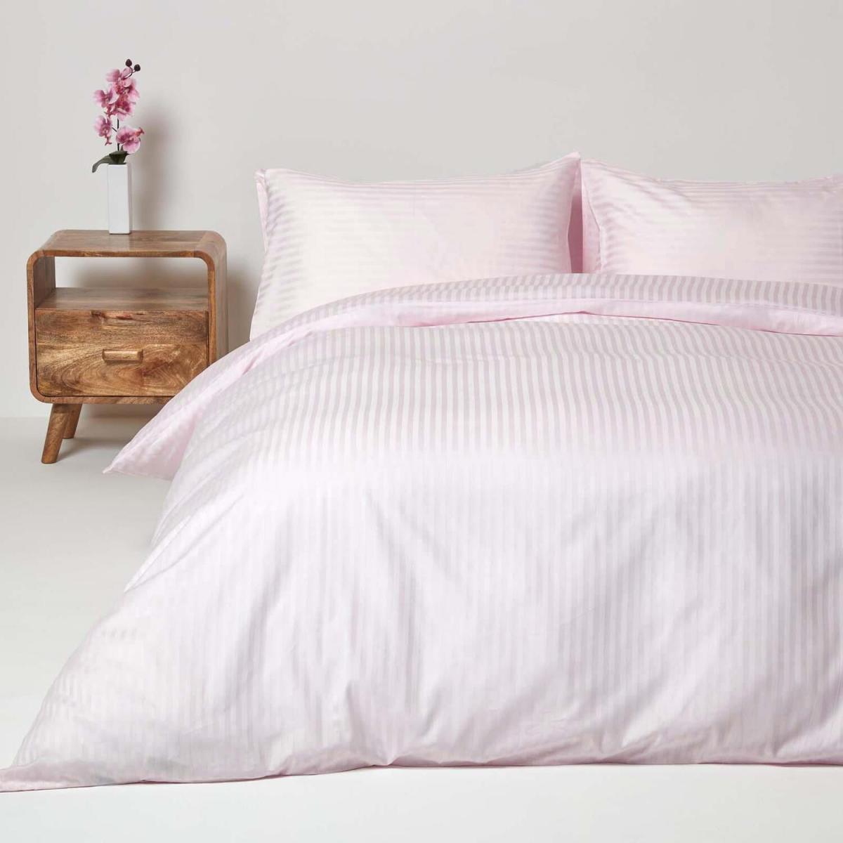 Satin Stripe Egyptian Cotton Duvet Cover with Pillowcase - Pink / Single – image 14