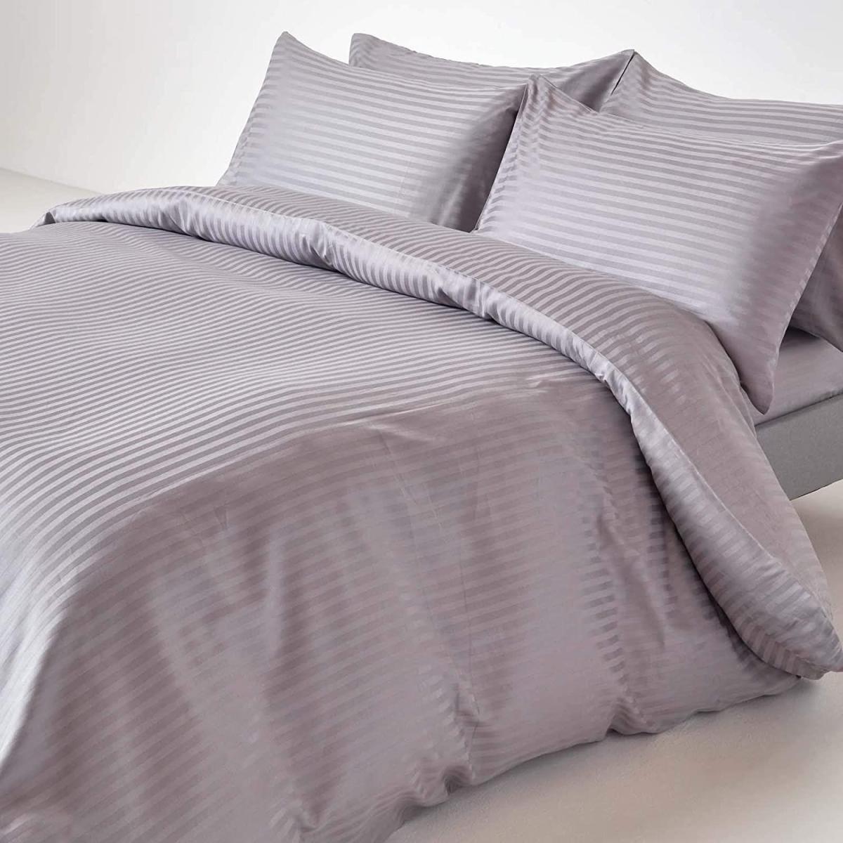 Satin Stripe Egyptian Cotton Duvet Cover with Pillowcase - Pink / Single – image 26