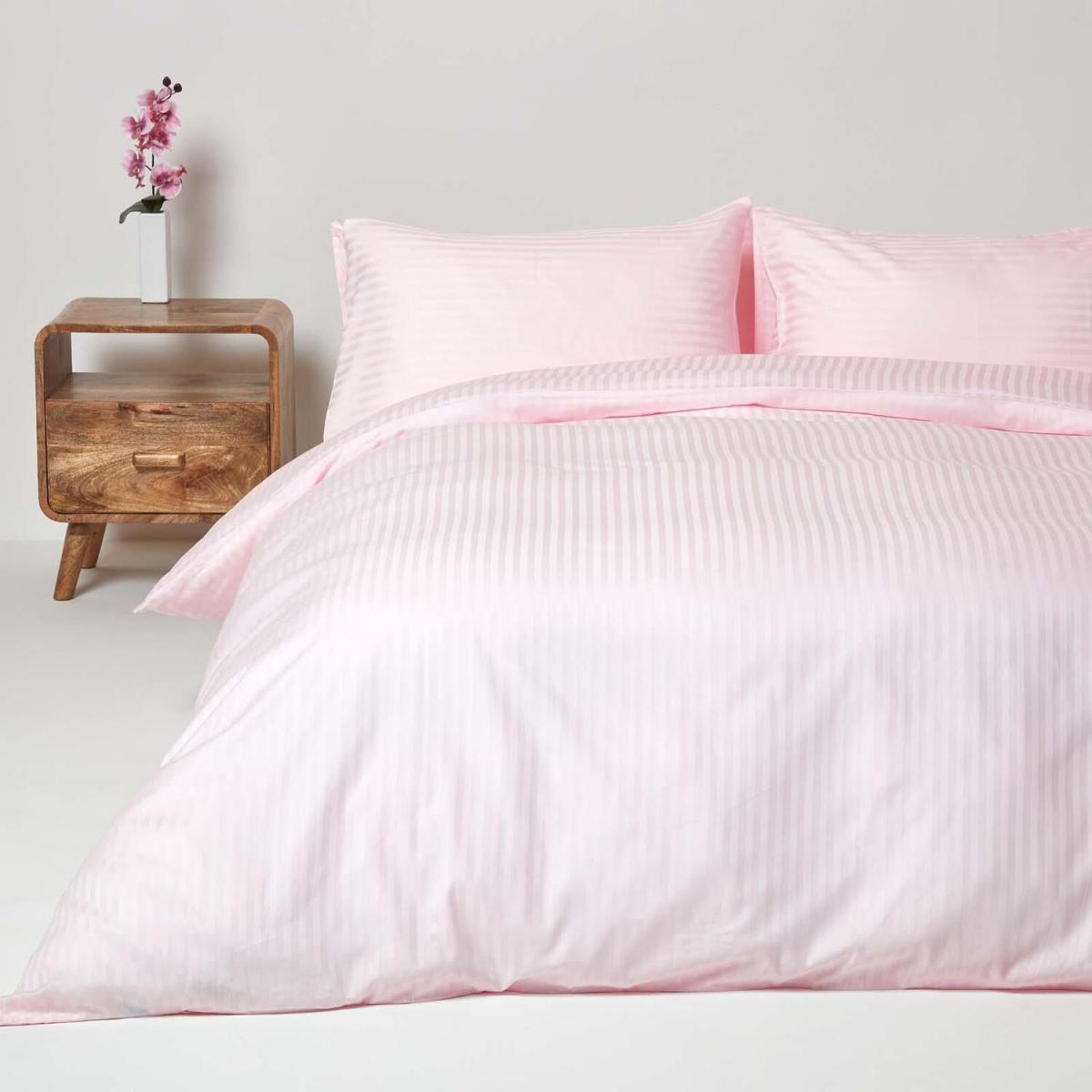 Satin Stripe Egyptian Cotton Duvet Cover with Pillowcase - Pink / Single – image 1