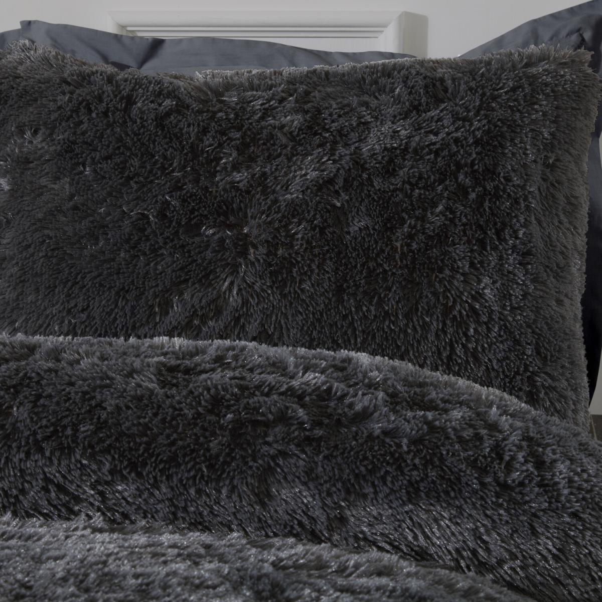 Shaggy Faux Fur Duvet Cover and Pillowcase Set - Charcoal / Single – image 2