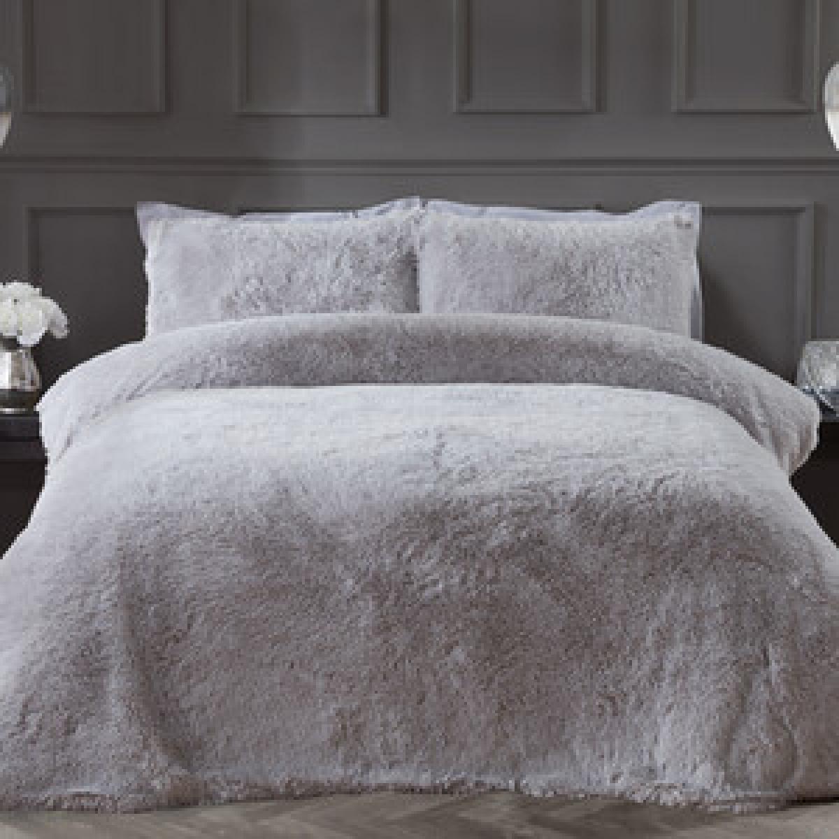Shaggy Faux Fur Duvet Cover and Pillowcase Set - Charcoal / Single – image 11