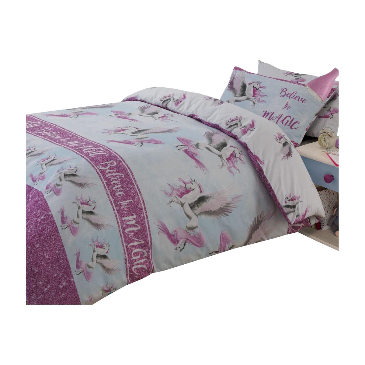 Dreamscene Flying Unicorn Kids Duvet Cover Bedding Set - Pink / Single
