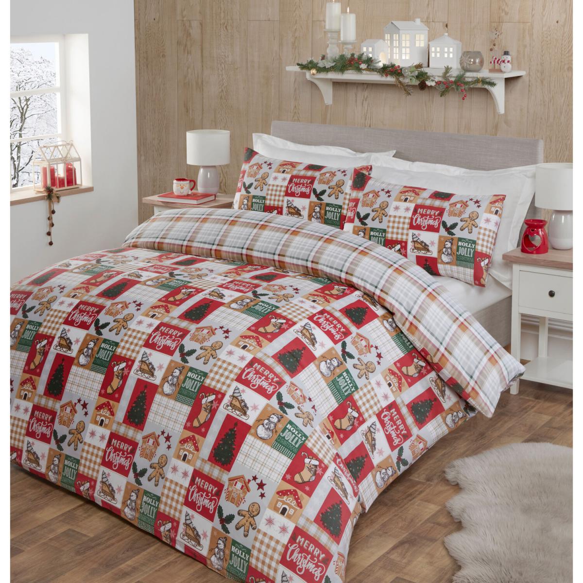 Gingerbread Patchwork Duvet Cover and Pillowcase Set - Red / Single – image 3