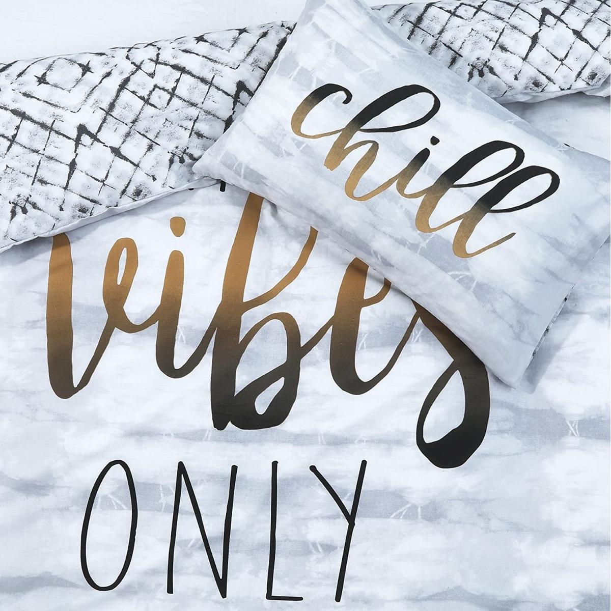 Sleepdown Chill Vibes Only Slogan Duvet Cover Set - Grey White / Single – image 2