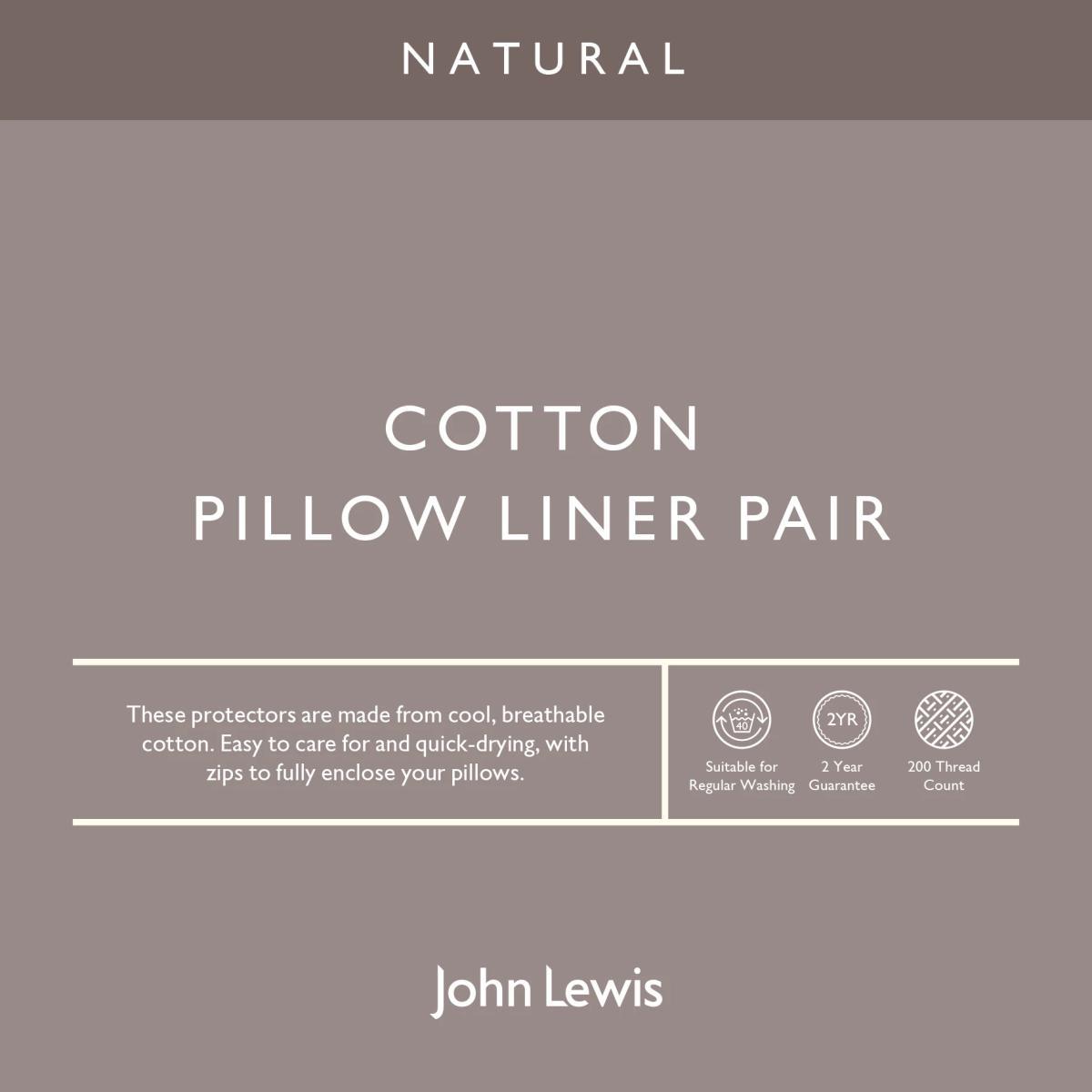 John Lewis & Partners Natural Cotton Kingsize Pillow Liners, Pair – image 2