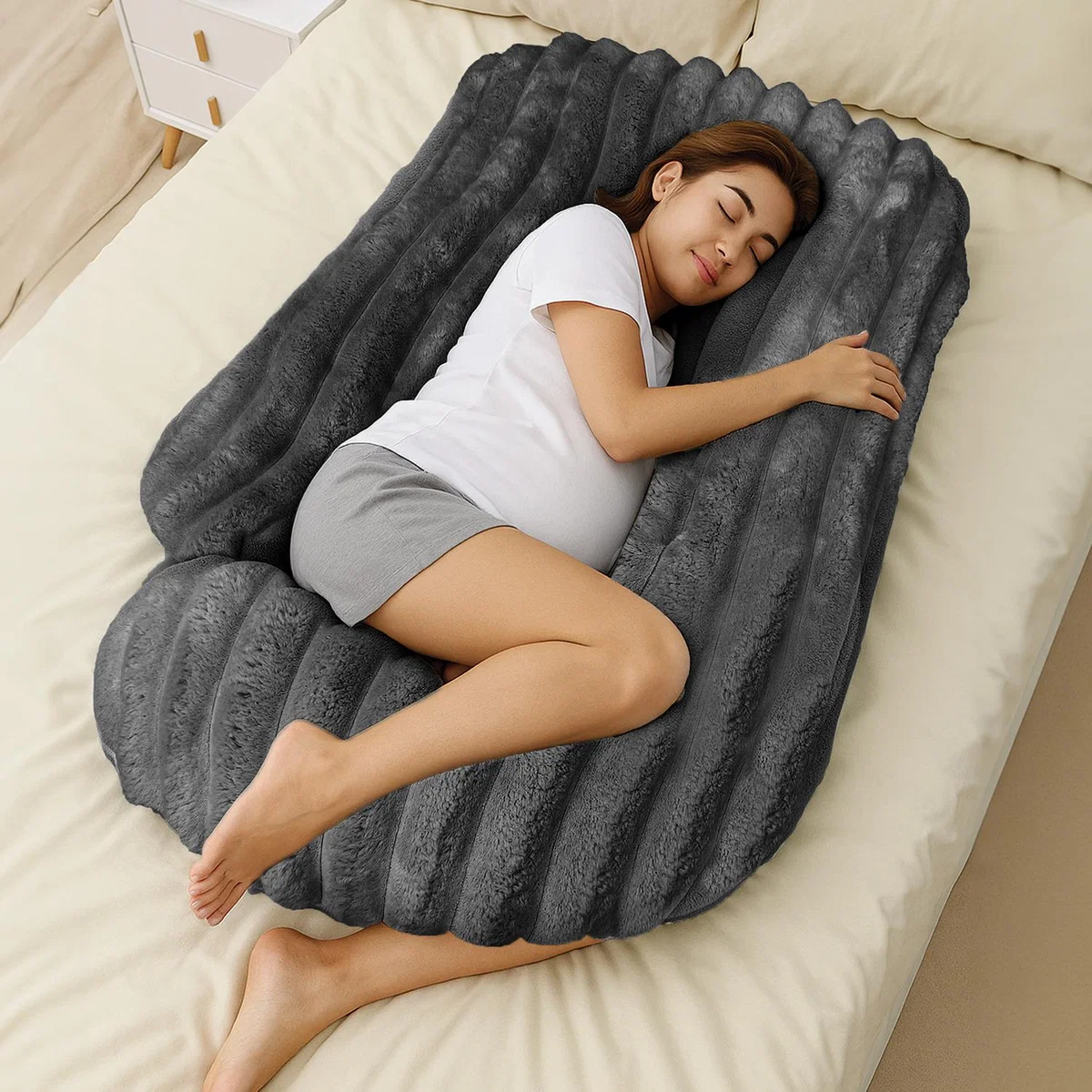 Plush Supersoft Jumbo Cord Ribbed Body Maternity Pillow - Charcoal