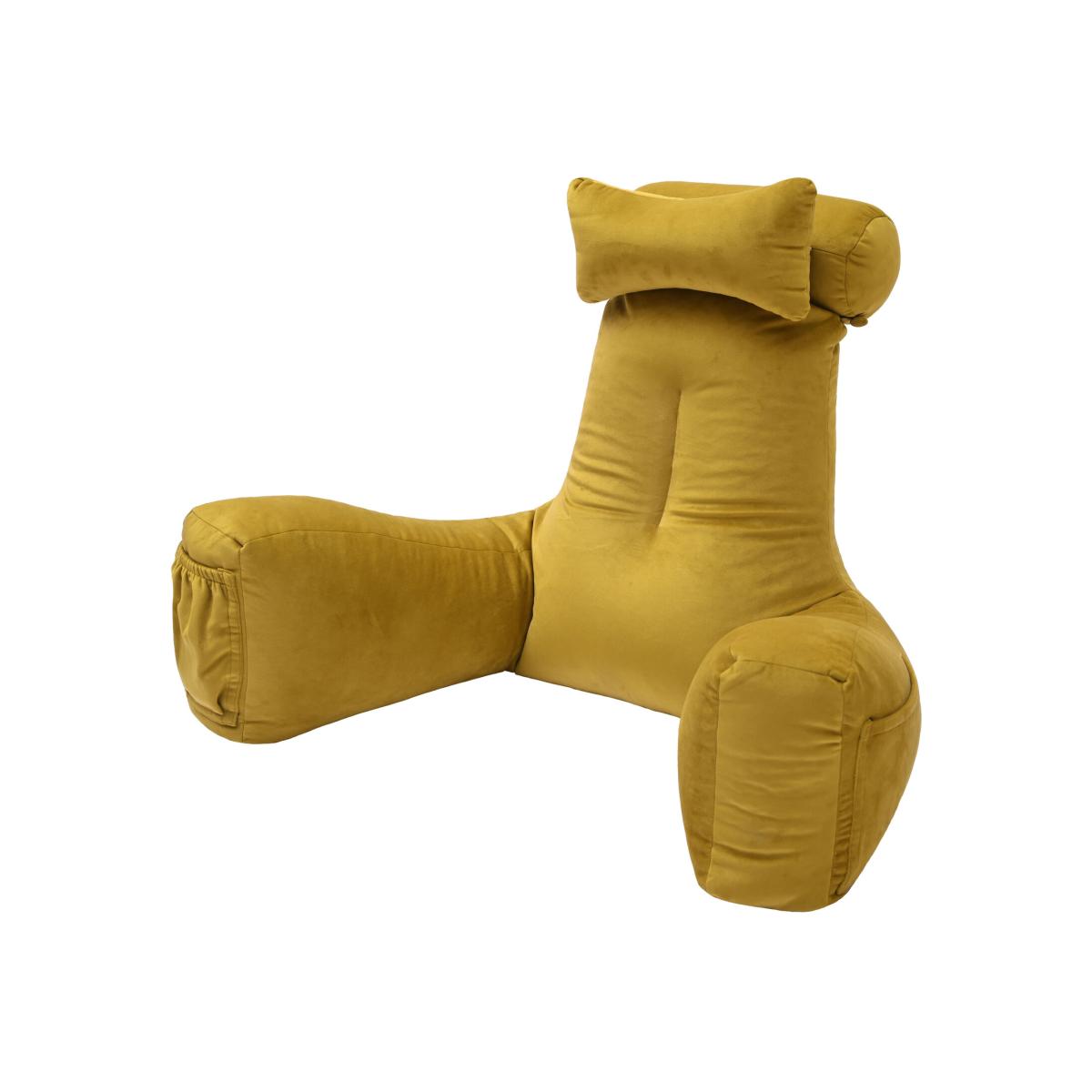 Premium Velvet Bed Rest Reading Pillow With Support Arms - Tumeric