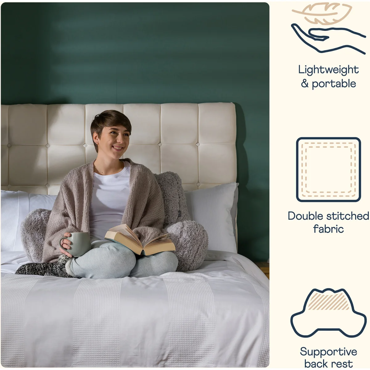 Berber Fleece Bean Filled Reading Support Pillow - Grey – image 13